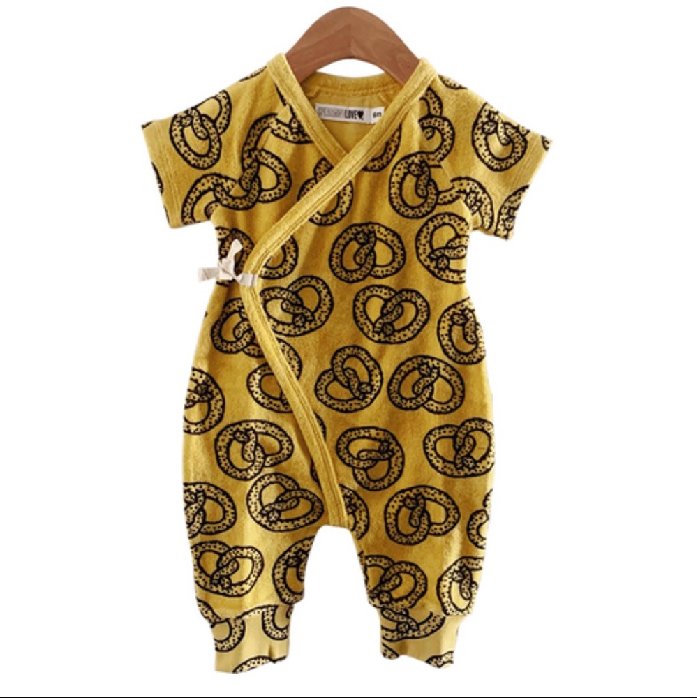 Organic terry cotton pretzel kimono romper